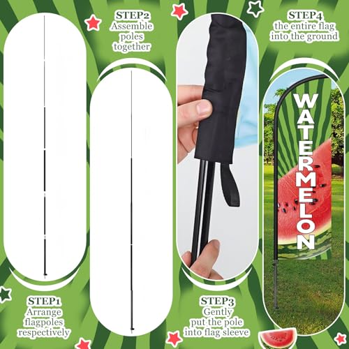 Image of Remagr 2 Pack Watermelon Feather Flag 7 ft Advertising Swooper Flag Windless Watermelon Banner Sign with Pole Kit and Ground Stake for Business Summer Fruit Stand Cart Decor