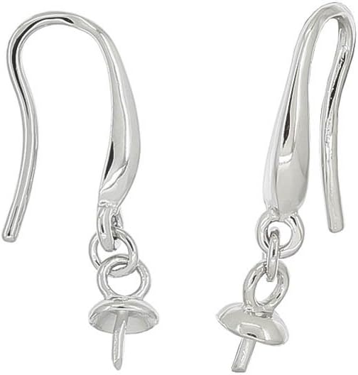 Sterling Silver Convex French Earring Hook Ear Wire Connector with Pearl Cup Pin
