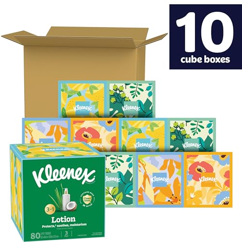 Image of Kleenex Lotion Facial Tissues with Coconut Oil, 10 Cube Boxes, 80 Tissues Per Box, 3-Ply