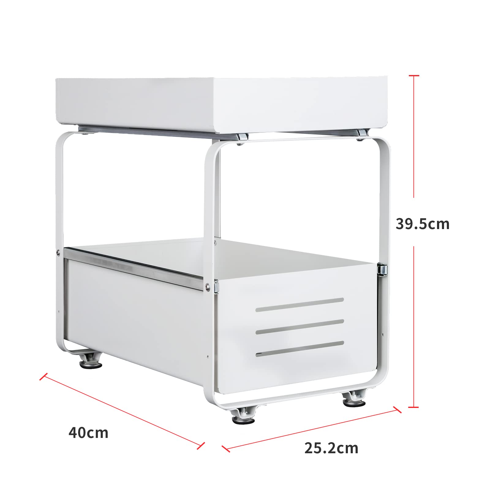 HUOLE Organizer Sottolavello Portaoggetti con Cestelli Scorrevoli Estraibili, Per l'interno di Pensili,Armadi,Scaffali,Piani lavoro,Scrivanie.Per Casa,Ufficio,Bagno,Cucina-40 * 25,5 * 39,5 cm-bianco