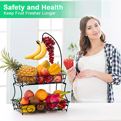 Fruit Basket Bowl, Vegetable Storage For Kitchen, 2-Tier Countertop Fruits Holder Rack With Banana Hanger, Food, Snack, And Bread Detachable Organizer Stand For Gift Large Capacity Fruit Tray #TOP5