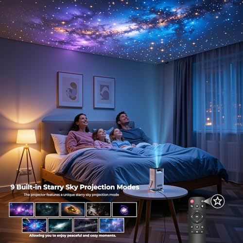 Image of [Built-in Apps] Mini Projector with WiFi and Bluetooth, 4K 1080P Support | Android 14 Smart Portable Projector, Auto Keystone, Compatibile with Smartphone /Laptop /HDMI /USB, Movie Projector for Bedroom