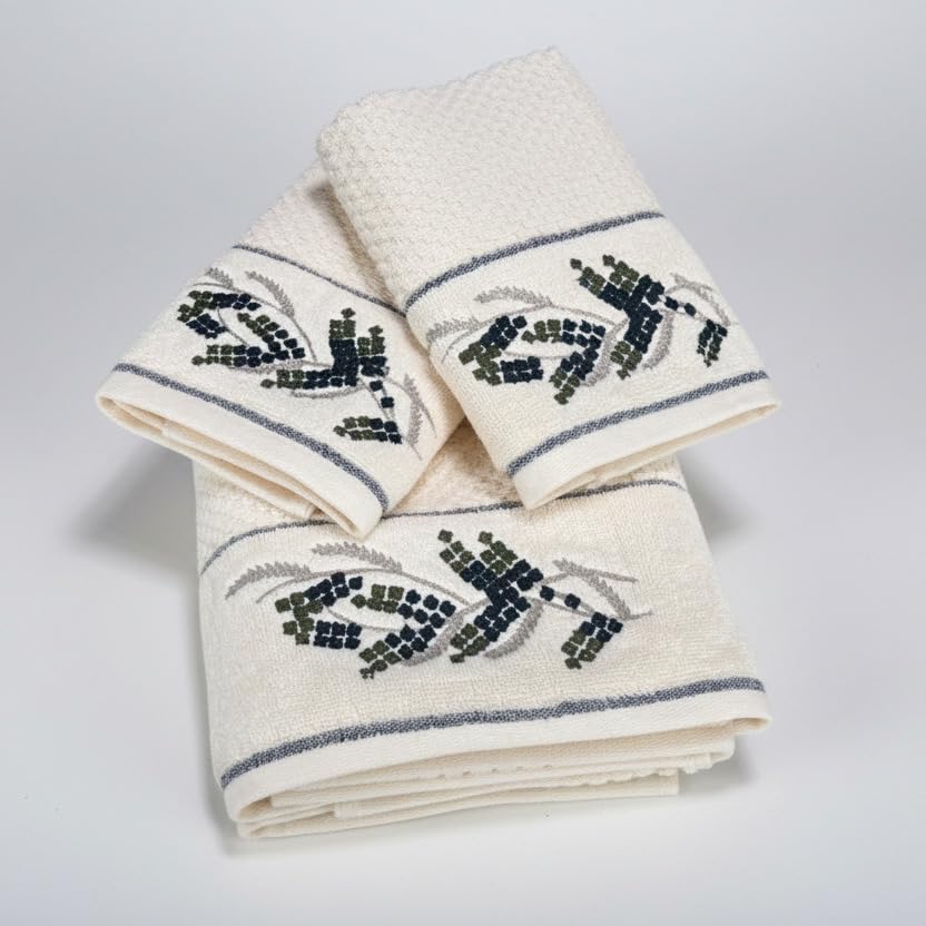 Image of SENSES By Riba Cotton Embroidered Towel Set, 550 GSM Soft & Absorbent, Antimicrobial, Oeko-Tex Certified | Ideal for Home & Gifting, Pack of 4 (2 Bath 27 inchX50 inch + 2 Hand Towels 16 inchX26 inch) - Style 6