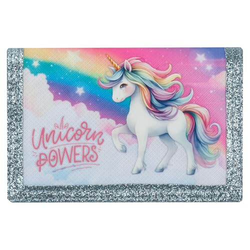 Mädchen Kinder Geldbeutel Portemonnaie Geldbörse mit tollem Einhorn Unicorn Pferd Motiv, blau, 12 x 8 x 1 cm