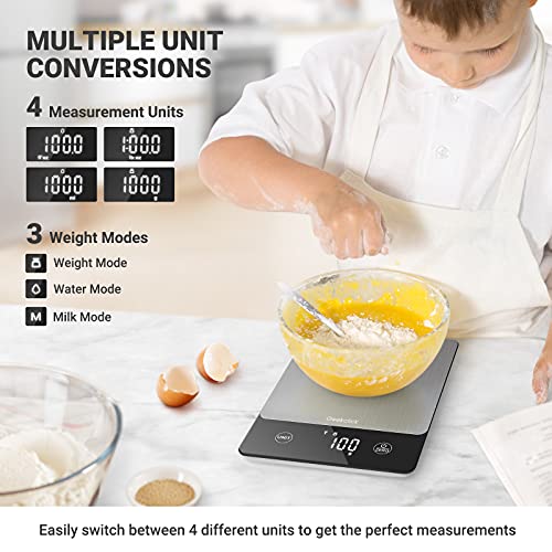 Geekclick Food Scale, Digital Kitchen Scale Weight Grams And Oz/Ounces, Kitchen Tools For Baking, Cooking, Meal Prep, Weight Loss, 1G/0.1Oz Precise Graduation, Stainless Steel And Tempered Glass #TOP1