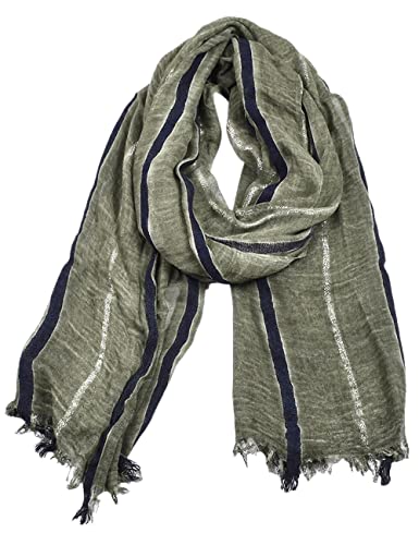 Kangqifen Grande écharpe rayée douce en coton et lin pour homme pour l'été ou l'hiver - Vert - taille unique Cover