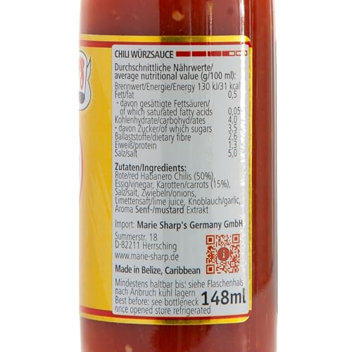 Fiery Hot’ Marie Sharp’s Habanero Pepper Sauce, 148 ml Hot Sauce in der Glasflasche - USA