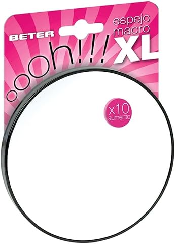 Beter - Ohh! Espejo de Aumento x10 con Ventosas 13 cm, Fijación Segura en Superficies Planas, Ideal para Maquillaje y Depilación, Diseño Compacto y Portátil para el Hogar y Viaje