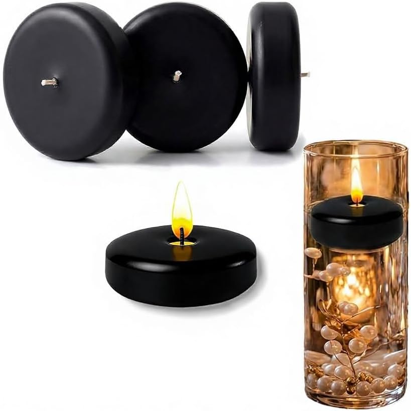 12 Pack Floating Candles-Black 2 Inch Round Unscented Floating Candles for Wedding Centerpieces, Parties, Vase Fillers and Bath Tub