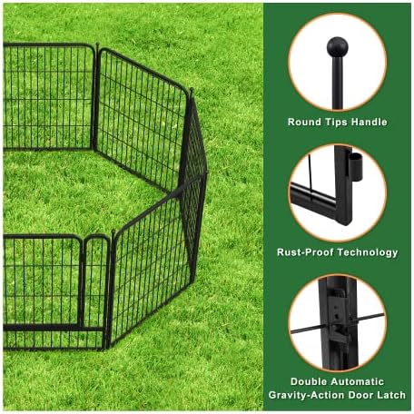 8 Panels Garden Fence Metal Fence Panels 32in(H)×18ft(L) Decorative Garden Fencing for Dogs Animal Garden Border Fencing Barrier Border Animal Barrier Outdoor for Patio,Black
