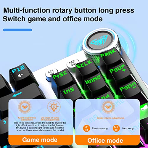 Aula Tkl Mechanical Gaming Keyboard，2.4G/Bt5.0/Wired，Wireless 87 Keys Rainbow Led Backlit Tenkeyless Bluetooth Keyboard With Blue Switch-Black #TOP4