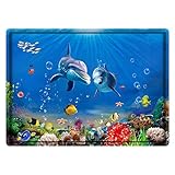 Blue Dolphin Ocean Print 17MM Thick Memory Foam Bathroom Carpet and Door Mat Non-Slip Absorbent Super Bath Mats Comfortable Flannel Bathroom Carpet Bed Rug 30 X 18 Inches