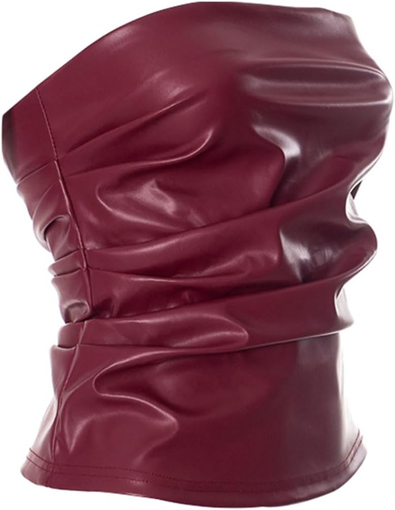 Women Soft Leather Tube Top Vest Sexy Ruched Strapless Bandeau Crop Top Asymmetrical Club Party Rave Corset Top T-Shirt - Image 8