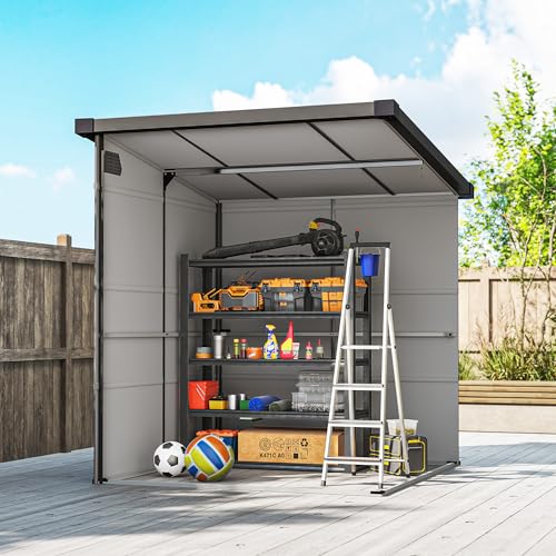 Outsunny Gerätehaus Kunststoff 3,24m³ 190x191x215cm Geräteschuppen mit Pultdach, Abschließbarer Tür, wetterfest Gartenhaus, Outdoor Garten Schuppen Schrank für Hinterhof, Außenbereich, Hellgrau