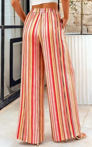 Image of PRETTYGARDEN Womens Pants Elastic Waist Floral Lightweight Palazzo Pants for Women Casual Lounge Wide Leg Pants Woman