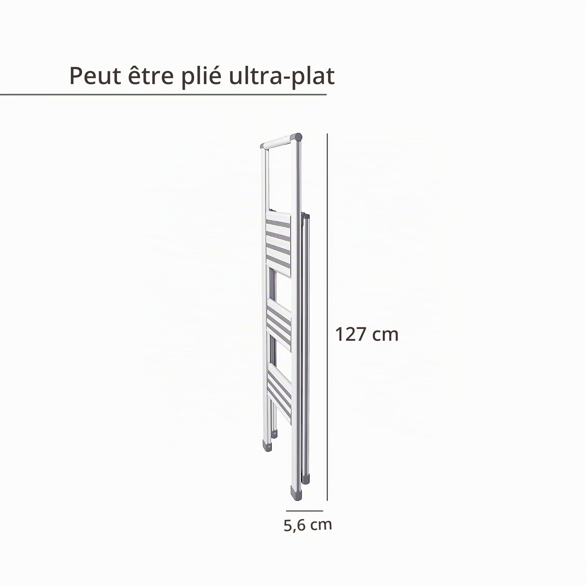 WENKO Escabeau 3 marches Design | Marches antidéparantes | Echelle légère et Pliante | Hauteur 75 centimètres|Ultra Fin| Aluminium | 44 x 119 x 5.5 cm | Blanc