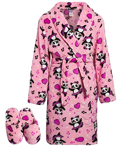 Sleep & Co Big Girls Fleece Robe with Slippers Set (Lilac Bulldog, 10-12)'