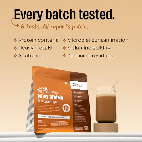 Image of The Whole Truth Whey Protein Isolate+Concentrate | Cold Coffee 1 kg (2.2 lbs) | 24g Protein per scoop | 6.4g BCAA | No Adulteration | Clean, Light & Easy to Digest | Vegetarian