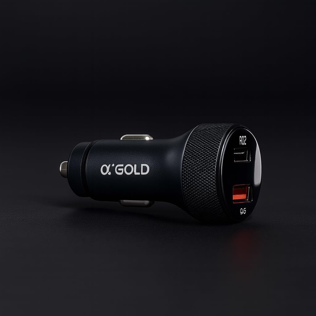 Carregador Veicular Turbo 60w, kit com Cabo Premium, Carregamento Ultrarrápido entrada USB 3.0+Tipo C com LED, Portas Inteligentes, Compatível com Android, iPhone e Tablets