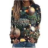 Sudadera de Navidad para mujer, moderna, holgada, cuello redondo, sin botones, con estampado de purpurina, informal, de manga larga, para otoño e invierno, ropa térmica, Amarillo #41, 4XL