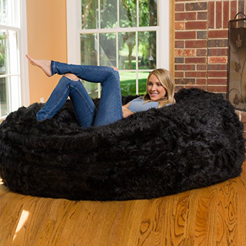 Comfy Sacks Memory Foam Bean Bag Chair, Black Furry #TOP4