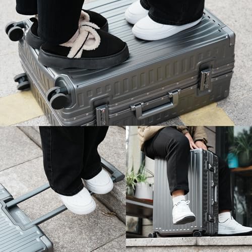 ROAMING Zipperless Luggage 28 Inch with Aluminum Frame, Checked-Large Lightweight 3-Layer PC Hard Shell Suitcase with Spinner Wheels, Metal Travel Luggage with Three TSA Locks, gray4