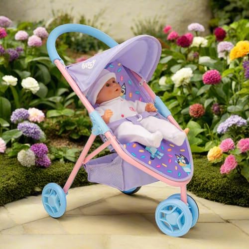 Bluey Jogger Puppen Kinderwagen | Spielzeugpuppen Buggy | Baby Doll Kinderwagen | Kinder Puppe Kinderwagen Spielzeug Easy Fold Kinderwagen | Rollenspiel Puppen Kinderwagen | Verstellbares Verdeck, sch – Bild 4