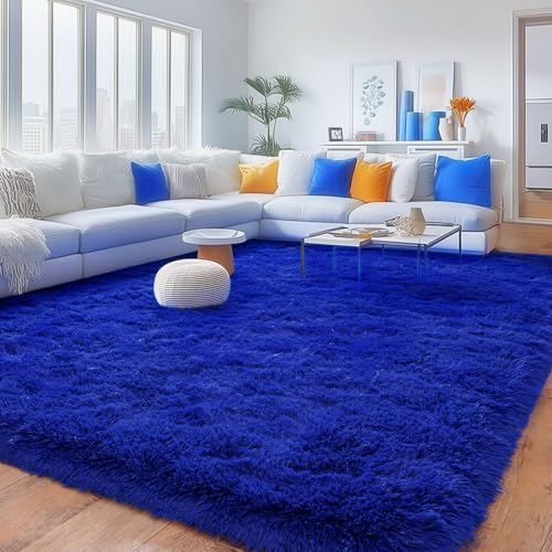 Rugs for Living Room 9x12, Soft Shaggy Modern Shag Area Rug for Bedroom, Upgrade Non-Slip Plush Fluffy Carpet for Kids Boys Girls Room Home Decor Aesthetic, Royal Blue
