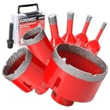 Amplias aplicaciones: Nuestro juego de coronas para porcelanico de diamante incluye varios tamaños, ideal para perforar en seco en azulejos, cerámica, cuarzo, vidrio, granito, ladrillos y mármol. Es el equipo perfecto para cualquier proyecto de construcción o renovación.
