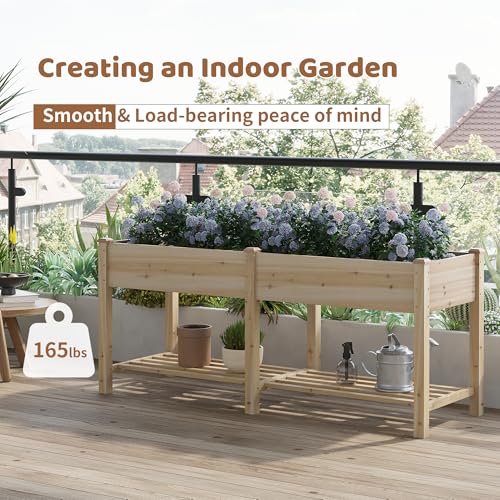 Image of Raised Garden Bed with Legs Elevated Wooden Planter Box Stand Large Planter Stand Box for Fruits Vegetables Flowers with Divider with Bag - 72 * 24 * 30.5IN