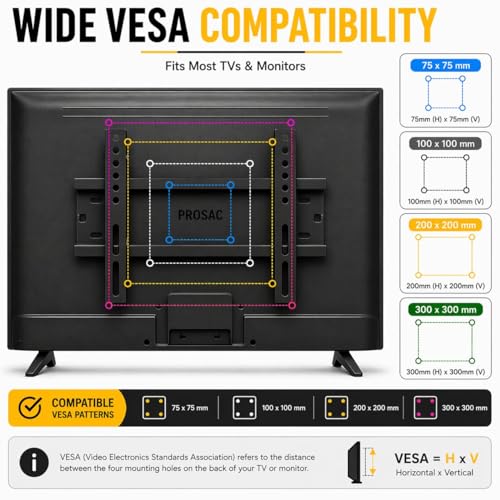 Image of PROSAC Heavy Duty TV Wall Mount Bracket for 32-50 Inches LED /HD /Smart TV'S, Universal Fixed TV Wall Mount Stand(15 Inch) Pack of 1