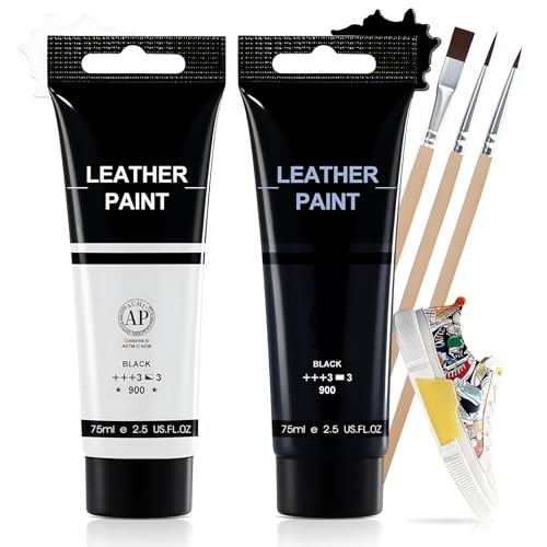 Tinte para Cuero, Pintura para Polipiel, Pintura para Cuero, Juego Combinado en Blanco y Negro con Pinceles para Personalizar Artículos de Cuero Como Bolsos y Zapatos, 75ml*2