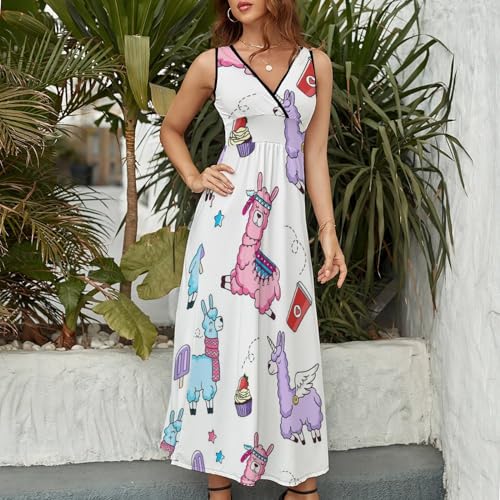 Robe Maxi Sans Manches au Tombé Fluide et Finition Col V - 4