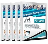 Dmjia Magnetrahmen A4 Info-Rahmen Selbstklebend, 5st 32.5 x 24 cm Magnetisch Bilderrahmen Selbstklebend mit Magnetverschluss, Einstecktasche Infotasche Blatthalter, Silber Aufklappbarer