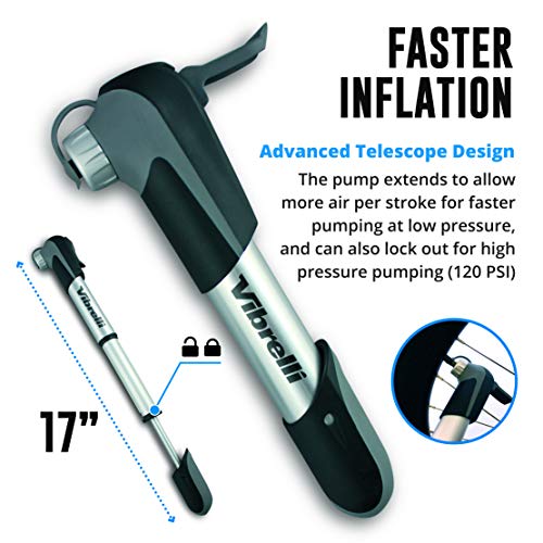 Mini Bike Pump & Glueless Puncture Repair Kit - Presta & Schrader Bicycle Pump - 120 Psi Tire Pump For Road & Mtb - No Valve Changing Needed #TOP3