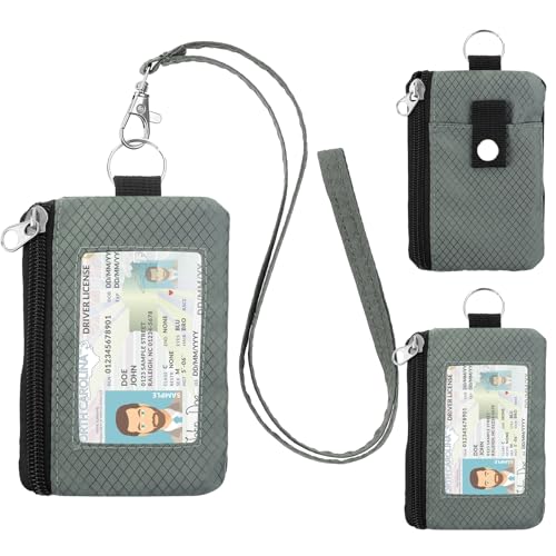 Image of Minimalist RFID Wallet with Lanyard, Multi-Functional ID Case with 2 Zipper Pockets and Key Chain for Men and Women, Tactical Badge Pouch Cards Holder, Coin Purse for Travel Sports - Green&Blue