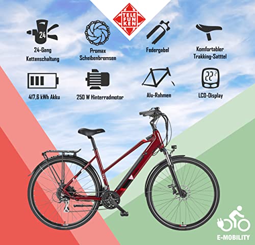 E-Bike Damen Telefunken Elektrofahrrad Aluminium 28 Zoll mit 24-Gang