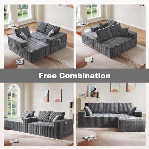 Image of 95 inch Modular Sectional Sofa - Memory Foam Sectional Couches with Deep Seat and Side Pockets,Modular Sofa Couches L-Shape Couch with Chaise, Boneless couches for living room(Gray, 95 inch+Right Chaise)