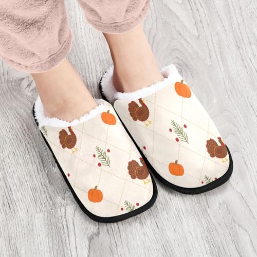 Autumn Fall Thanksgiving Pumpkin Plant Turkey Yellow Indoor Slippers for Women and Men, Washable Non-Slip Home Shoes with Storage Bag for Travel Spa A23044943