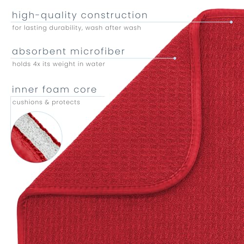 S&T INC. Dish Drying Mat, 16” x 18”, Absorbent Microfiber Kitchen Counter Mat, Dish Drying Pad for Dishes, Utensils, Pots and Pans, Large, Red