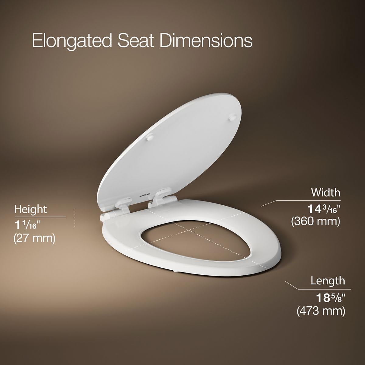 KOHLER 20454-0 Ridgewood Elongated Soft Close Toilet Seat, Quiet Close, Wood Toilet Seat, Home Essentials, White