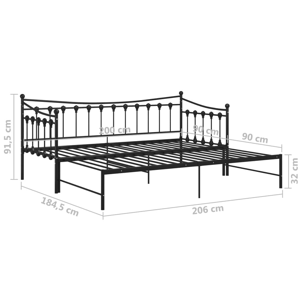vidaXL Estructura de Sofá Cama Extraíble para Pijamas Auxiliar de Invitados Habitación Mueble Mobiliario Duradero Individual de Metal Negro 90x200 cm