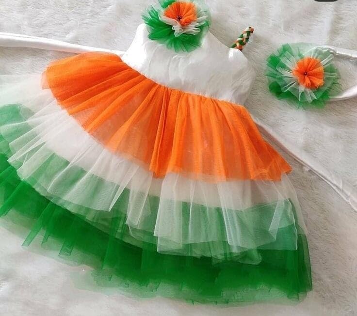 HIBA CREATIONS Kids Girl Tricolour Knee Length Frock Dress 1-2 Years 1