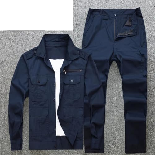Men's Cotton Shirts Cargo Pants Sets Summer Wear-Resistant Multi-Pockets Thin Casual Suits3