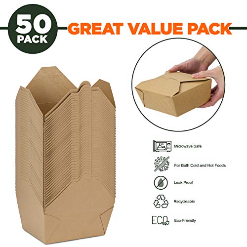 image for Fit Meal Prep [50 Pack] 48 oz Paper Take Out Containers 6.8 x 5.5 x 2.