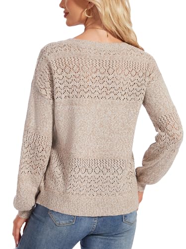 Image of Women's Sweater Soft Boat Neck Long Sleeve Oversized Sweaters Crochet Pullover Knit Tops
