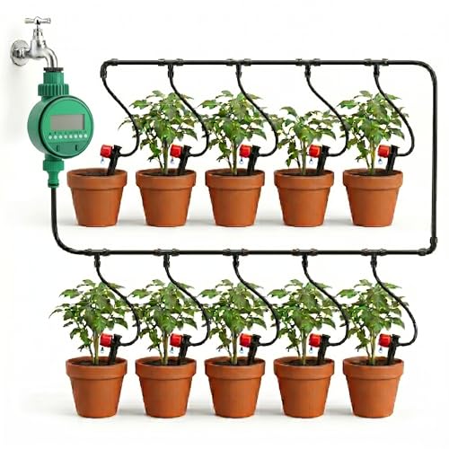 Image of JERN Micro Drip Irrigation System for 10 Plants with timer Kit, Self Automatic Watering Timer Garden Hose Kits With Adjustable Dripper