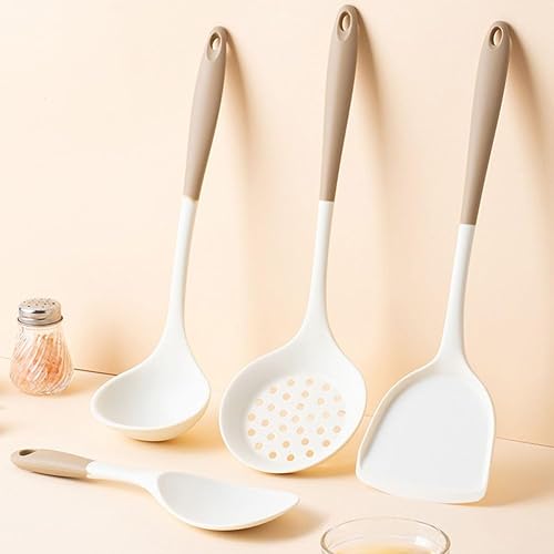 Miniatura 8 de Silicone Kitchen Utensil Set (SpatulaSpoon), Heat Resistant, Non-Stick Safe, WhiteBrown
