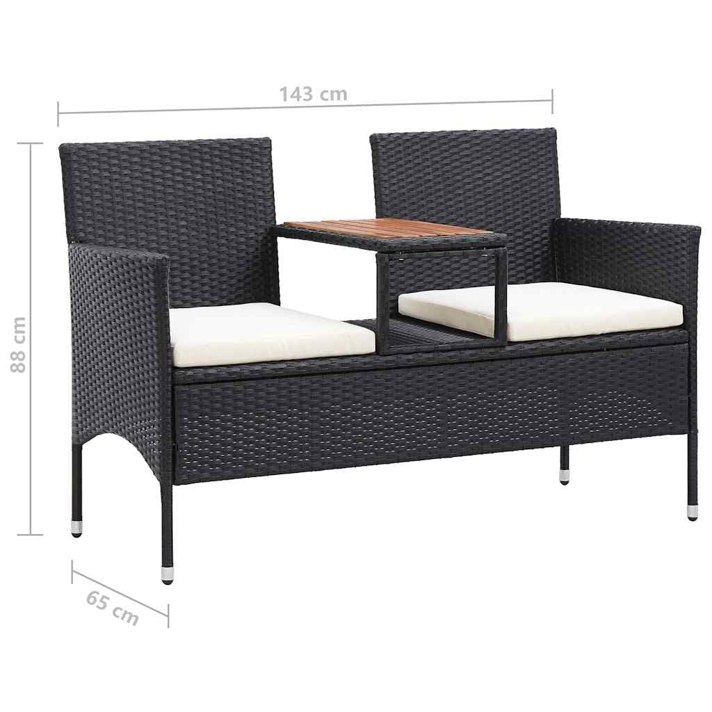 Ławka ogrodowa 2-osobowa ze stołem 143 cm Poly Rattan czarna