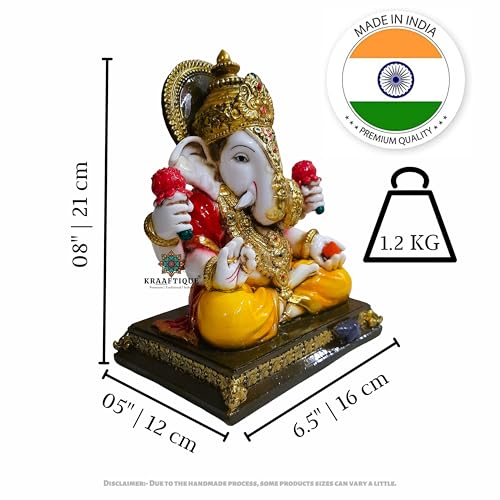 Image of Shrimant Dagdusheth Halwai Ganpati Idol for Home Temple Decor | Marble Dust Lord Ganesha Murti for Pooja Room Office Gift | Multicolor Glossy Finish | 8 Inch